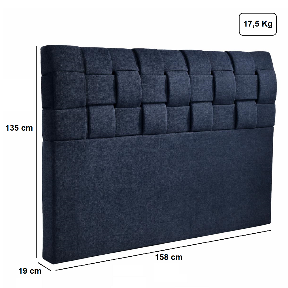 Cabeceira de Queen Estofada 158 cm Veludo Azul Navy T07 JW Paris, , large image number 1