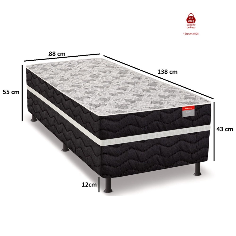 Cama Box Conjugada Solteirão Espuma D28 Lyon 188x88x55 cm Reconflex, , large image number 2