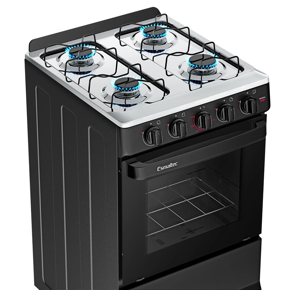 Fogão 4 bocas Esmaltec Mesa de Inox Preto Ideal Pop F4ISB 4120, , large image number 4