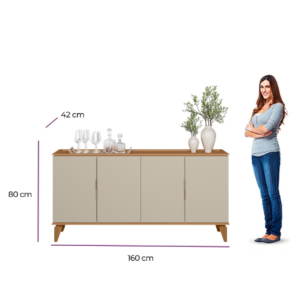 Buffet Linea 4 Portas Évora 160 cm Jequitibá/Off White Fosco, , large image number 4