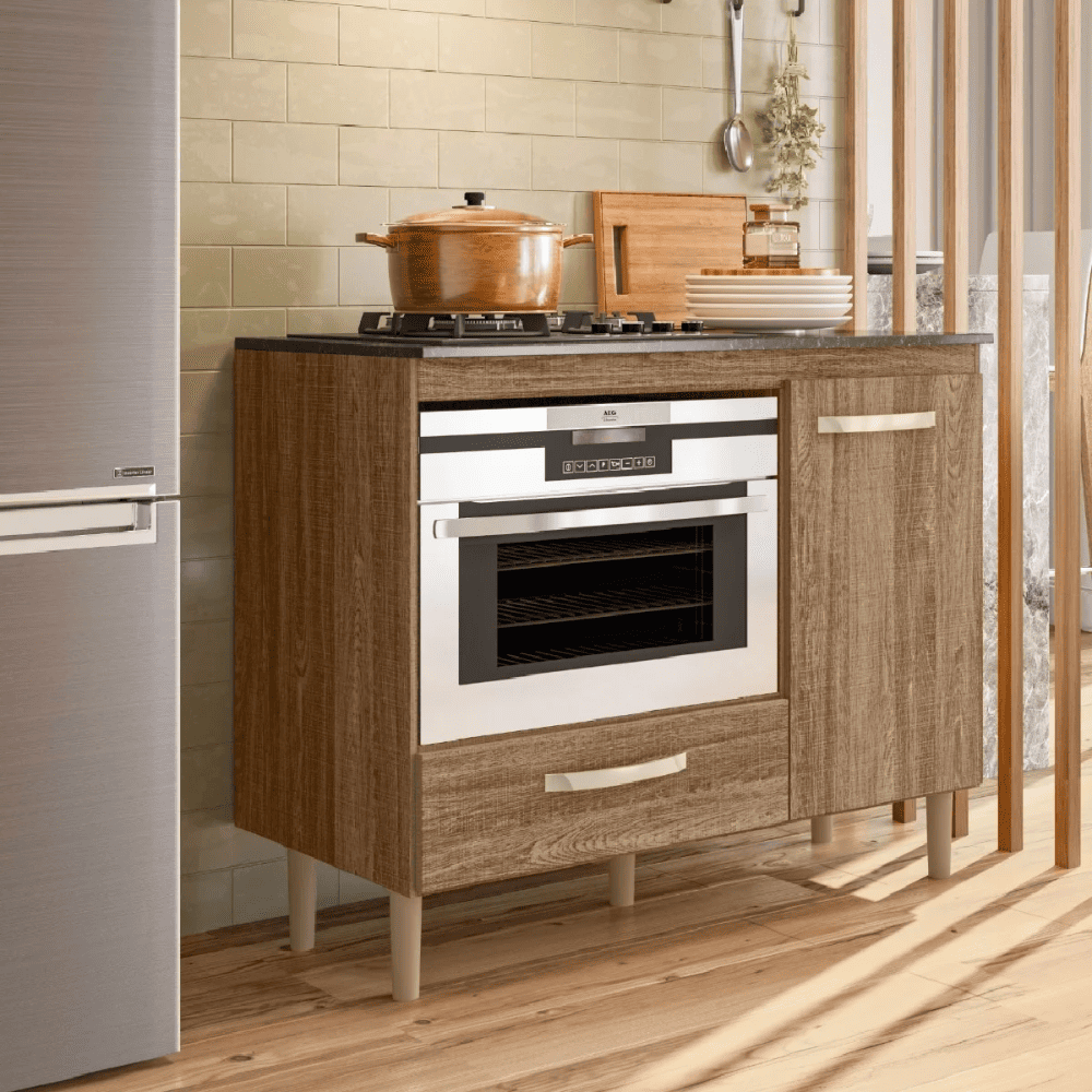 Balc&atilde;o de Cozinha para Cooktop e Forno Fit 1 Porta 1 Gaveta Carvalho Nicioli, , large image number 1