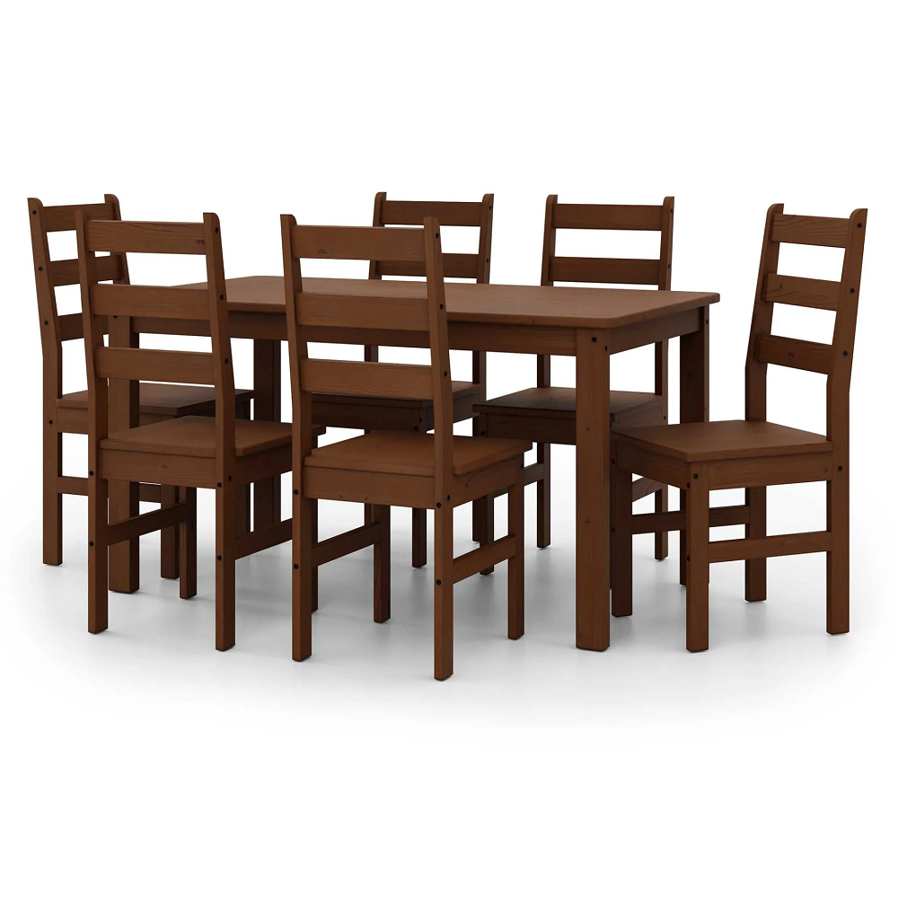 Mesa de Cozinha 6 Cadeiras Retangular Verniz / Nogueira Tabalue Bella em Madeira Maciça
