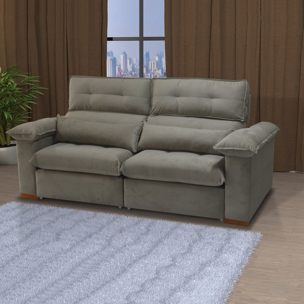 Sof&aacute; 2 Lugares 2 Assentos Retr&aacute;til e Reclin&aacute;vel Tecido Camu&ccedil;a 250cm JA Marrom, , large image number 2