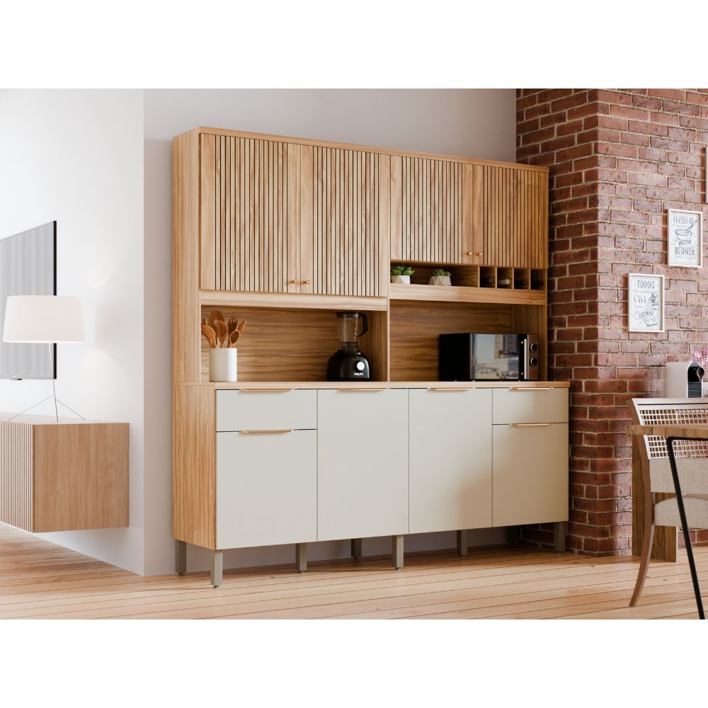 Kit Cozinha Rio Doce MDF Concord 8 Portas 2 Gavetas Amêndoa/Off White, , large image number 1