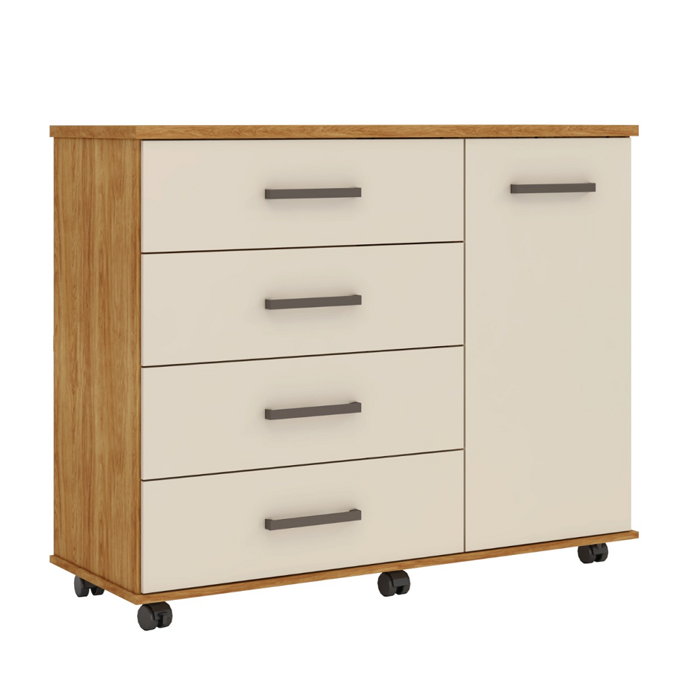 C&ocirc;moda 4 Gavetas 1 Porta Dem&oacute;bile Flora Cinamomo / Off White