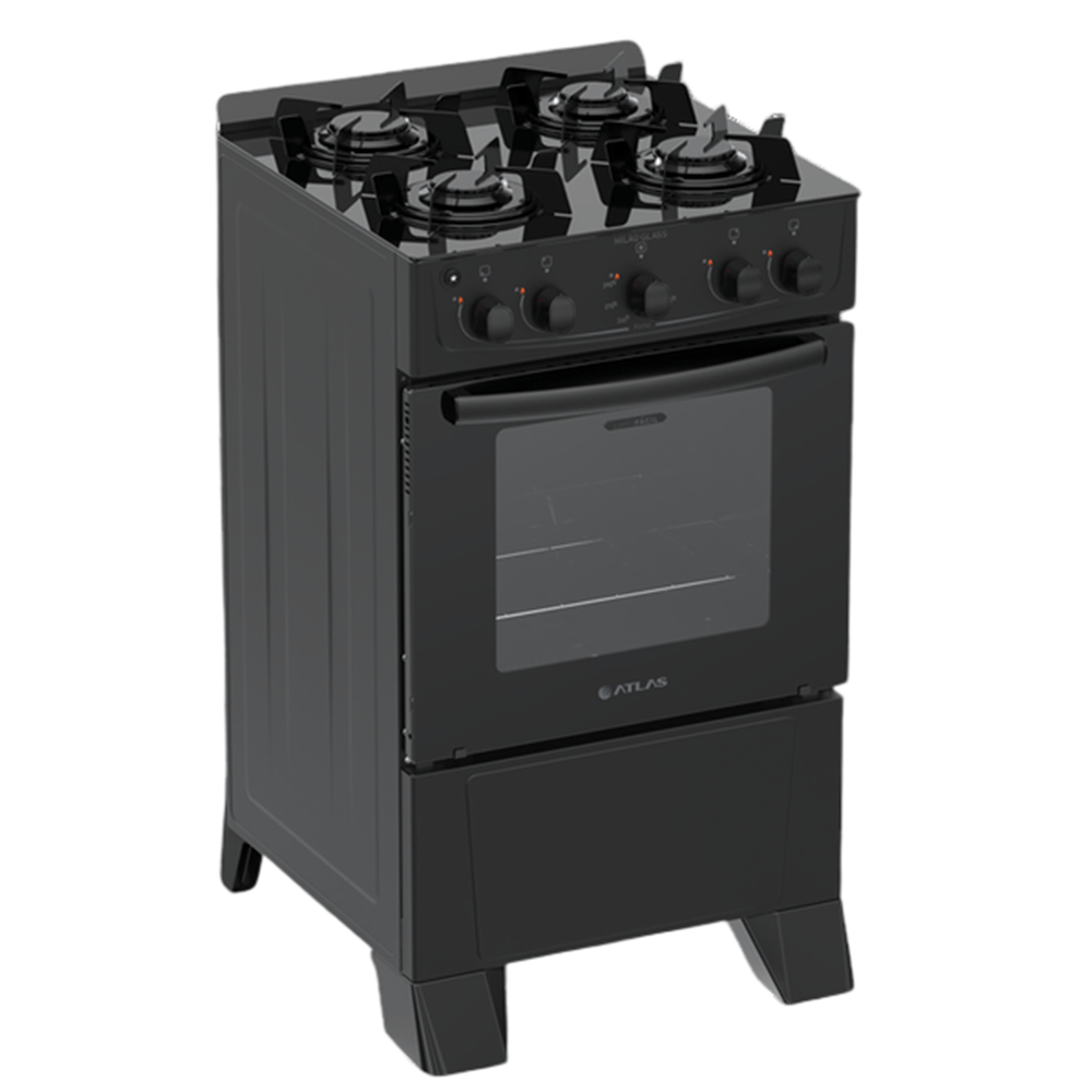 Fog&atilde;o 4 bocas Atlas Autom&aacute;tico Mesa de Vidro Preto New Mil&atilde;o Glass