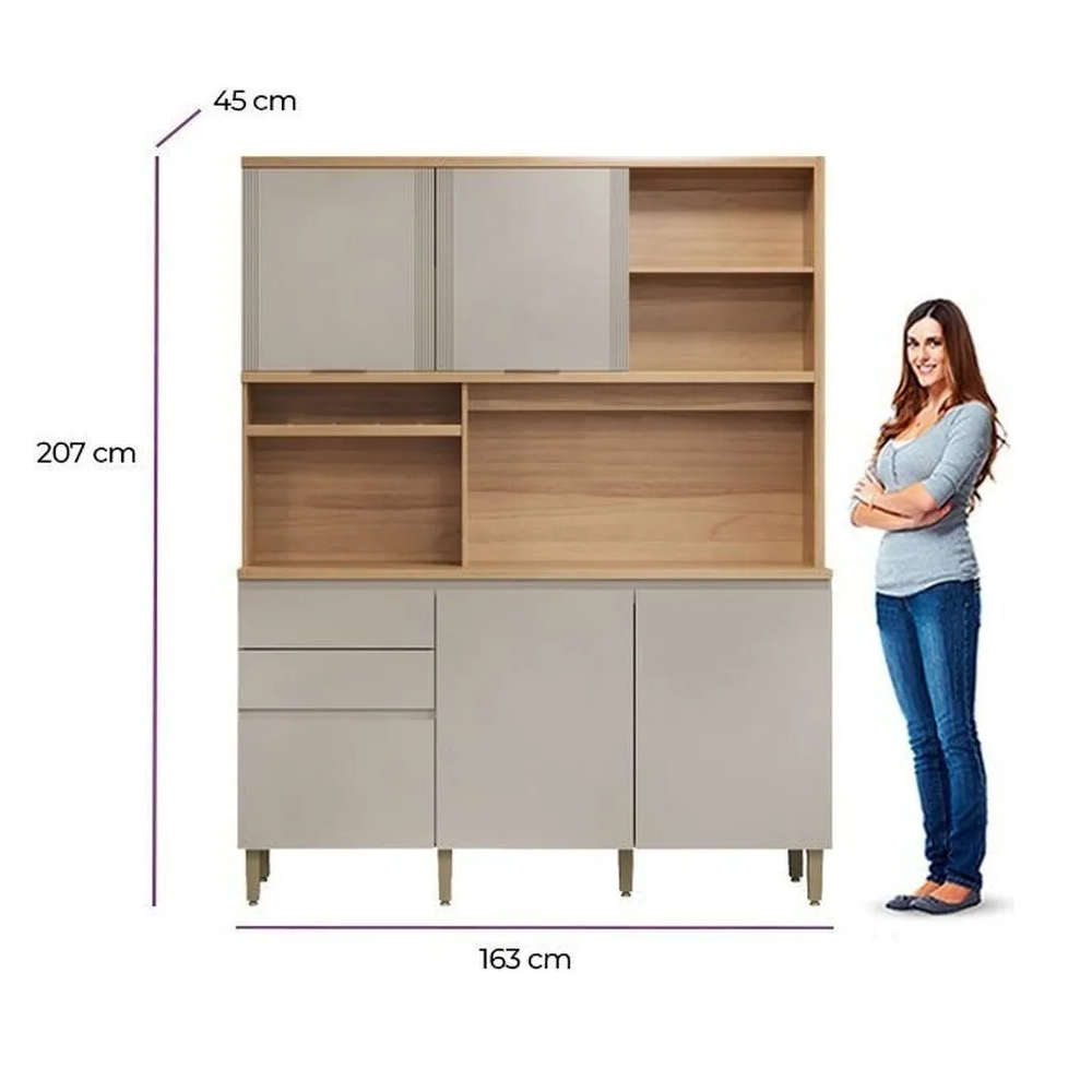 Arm&aacute;rio de Cozinha 5 Portas 2 Gavetas Jequitib&aacute;/Gris L&iacute;nea Austin - 100% MDF, , large image number 7