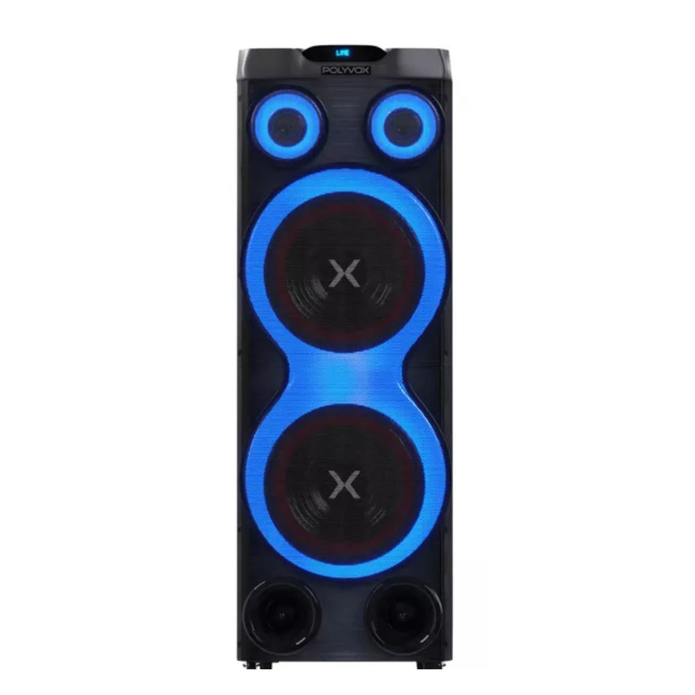 Caixa de Som Torre XT-2212T Polyvox Bluetooth Amplificada Party Leds FM Bivolt, APP, 2500W com Mesa Equalizadora