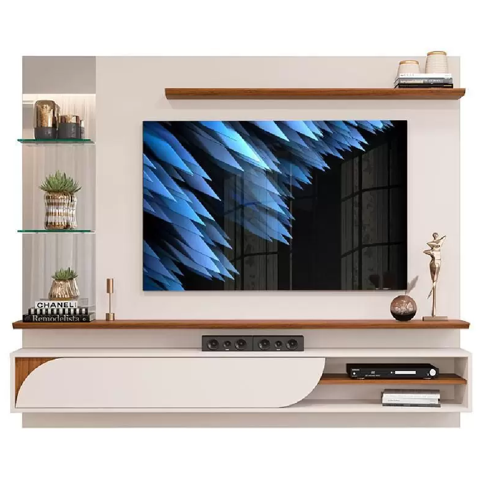 Painel Para TV Até 60 Polegadas Off Whaite/Freijo Dj Móveis Ravi MDF, , large image number 1