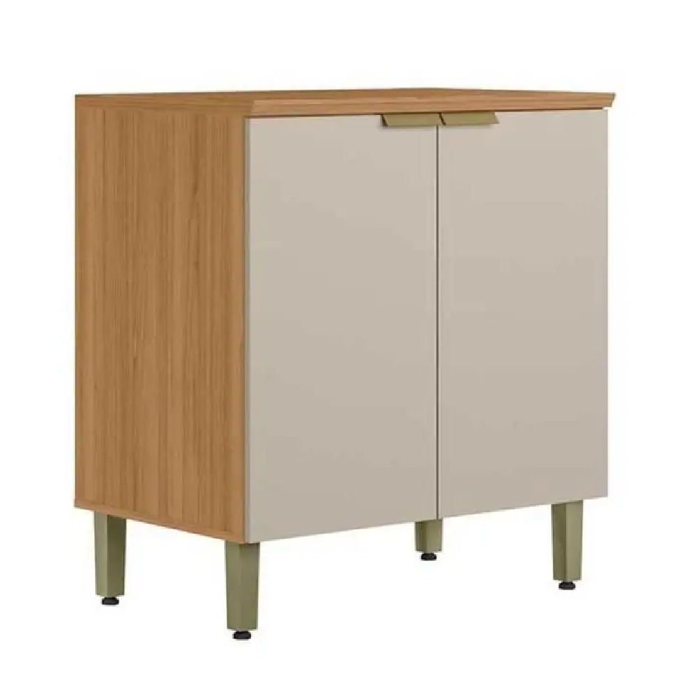 Balcão de Cozinha com Tampo 2 Potas 1 Prateleira 80cm Jequitibá/Off White - 100% MDF