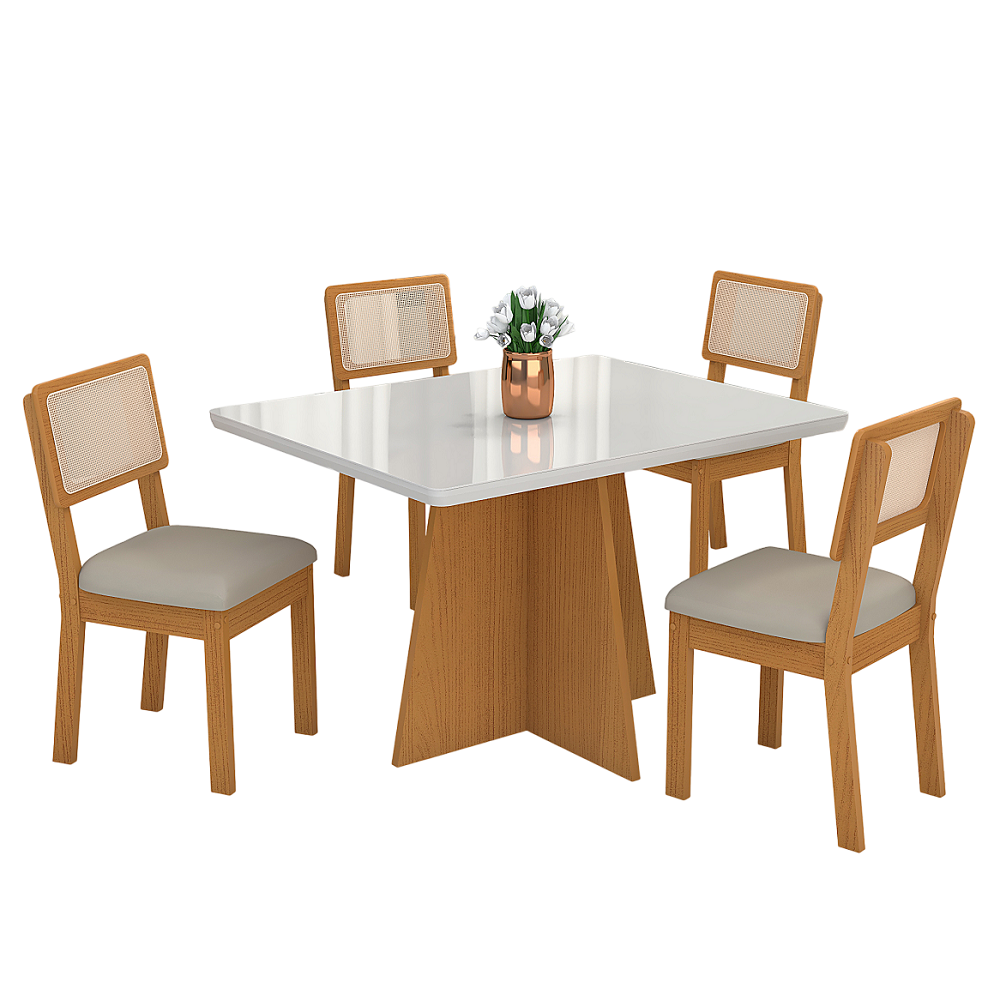Conjunto de Mesa de Sala de Jantar 4 Cadeiras Amelie Retangular 114x93 S&atilde;o Carlos Isabella