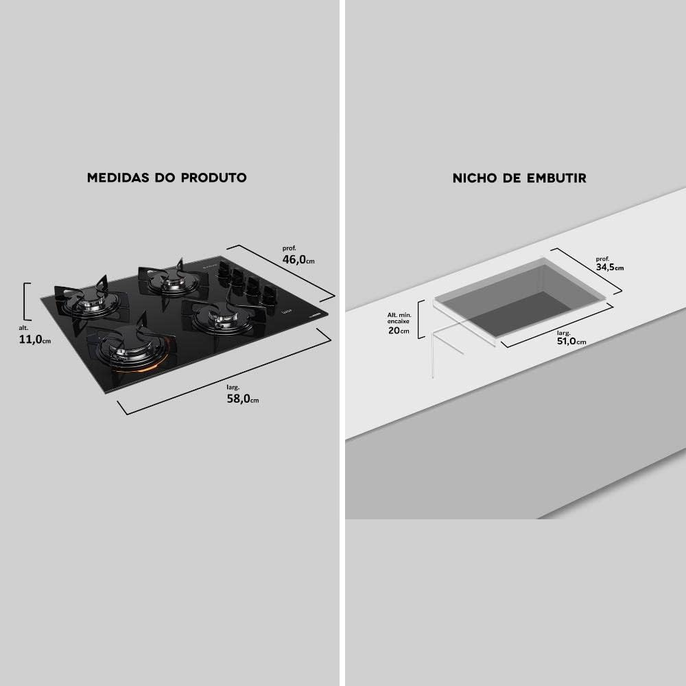 Fogao Cooktop Atlas 4 Bocas Utop Glass com Mesa em Vidro Acendimento Automático preto, , large image number 5
