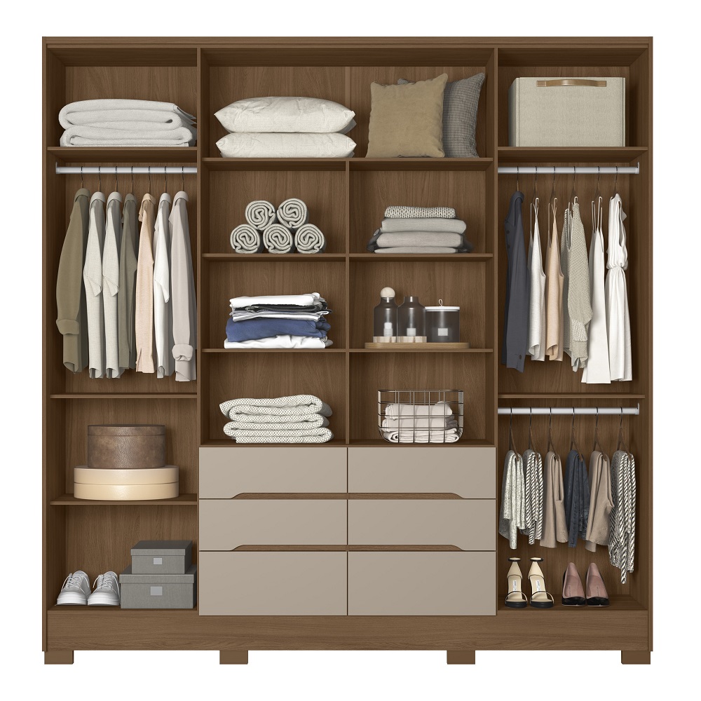 Guarda-Roupa Casal 6 Portas 6 Gavetas com Espelho Carvalho/Fendi Moval San Francisco, , large image number 3
