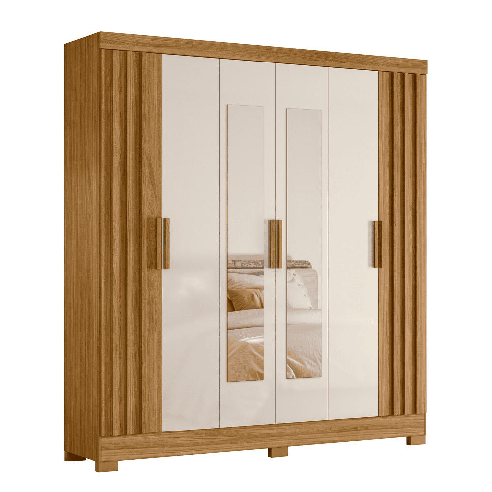 Guarda-Roupa Casal 6 Portas 2 Gavetas com Espelho Freij&oacute;/Off White Moval Valen&ccedil;a Ripado, , large image number 0