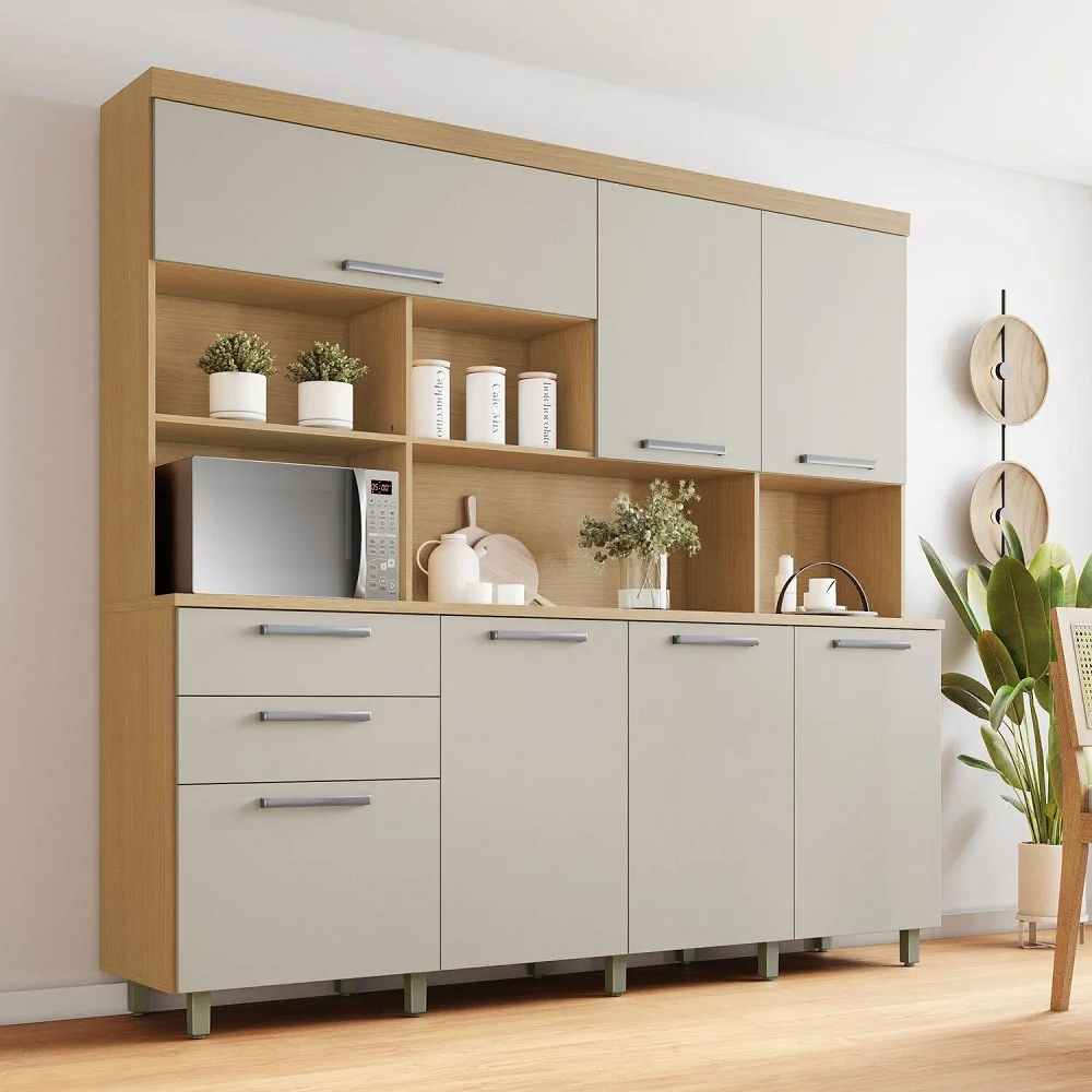 Kit Cozinha Nesher Nobreza 7 Portas 2 Gavetas 210 cm Carvalho/Greige 100% MDF, , large image number 6