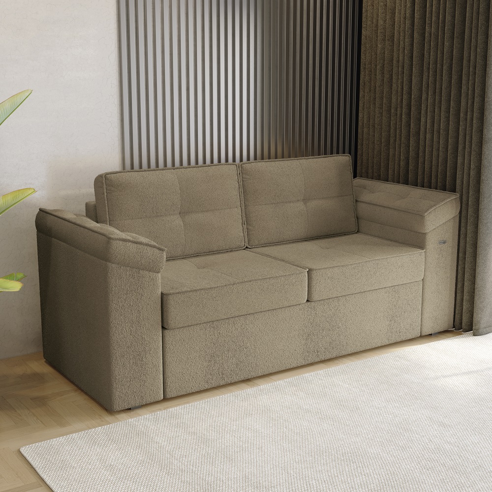 Sofá 3 Lugares 2 Assentos Boucle Marrom 210 cm Kappesberg Hélios