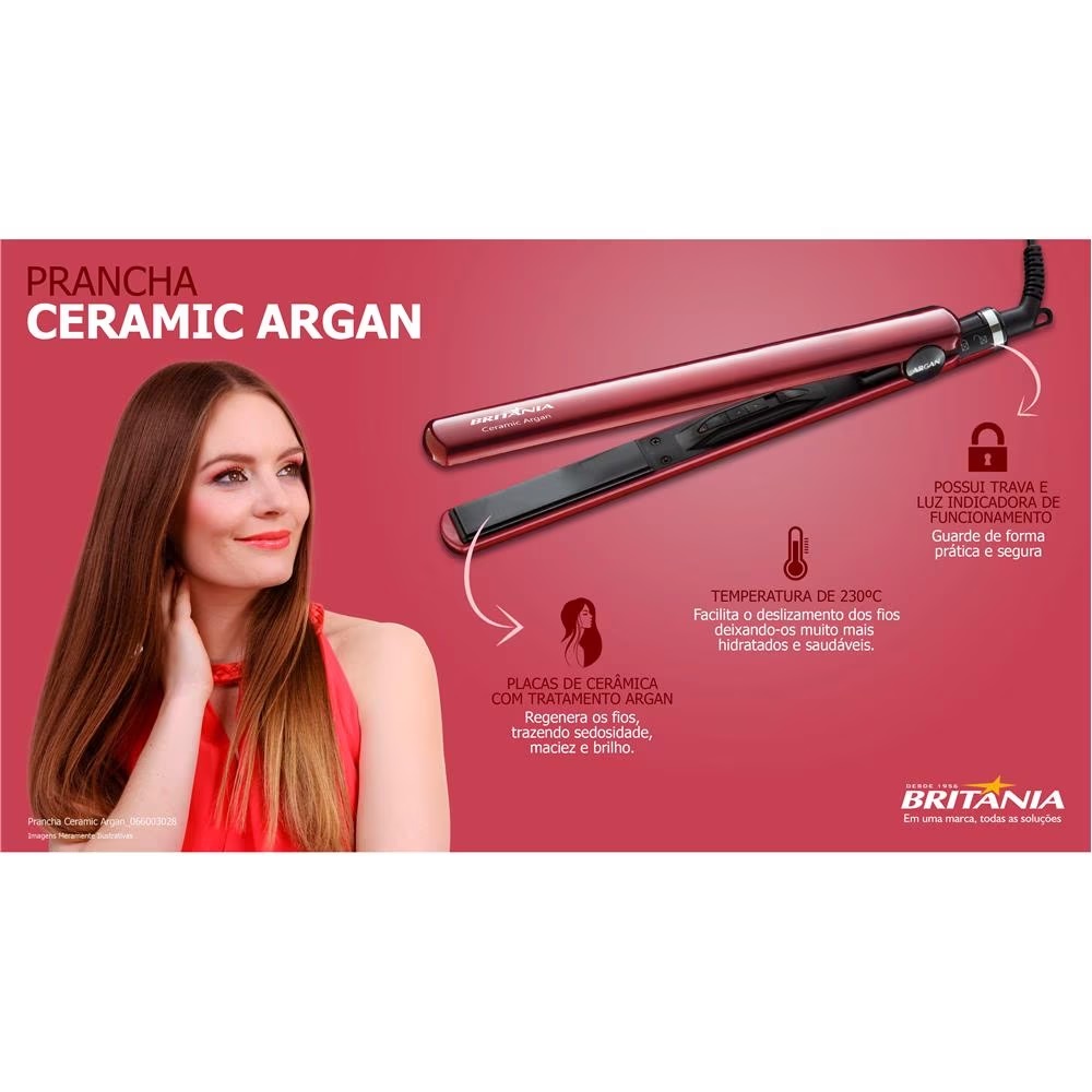 Prancha Britânia Ceramic Argan Shine Placas De Cerâmica 30W, , large image number 2