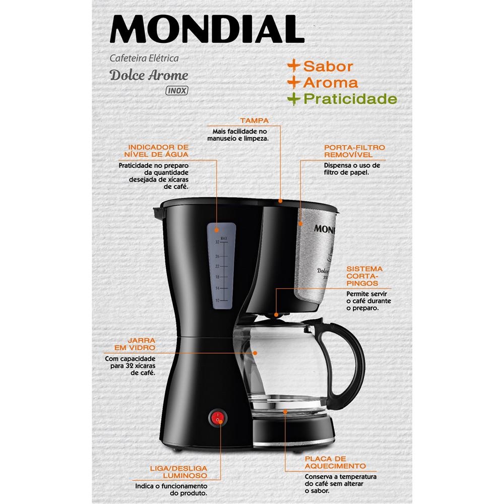 Cafeteira Elétrica Mondial Preta 32 Xícaras 220V C32, , large image number 4