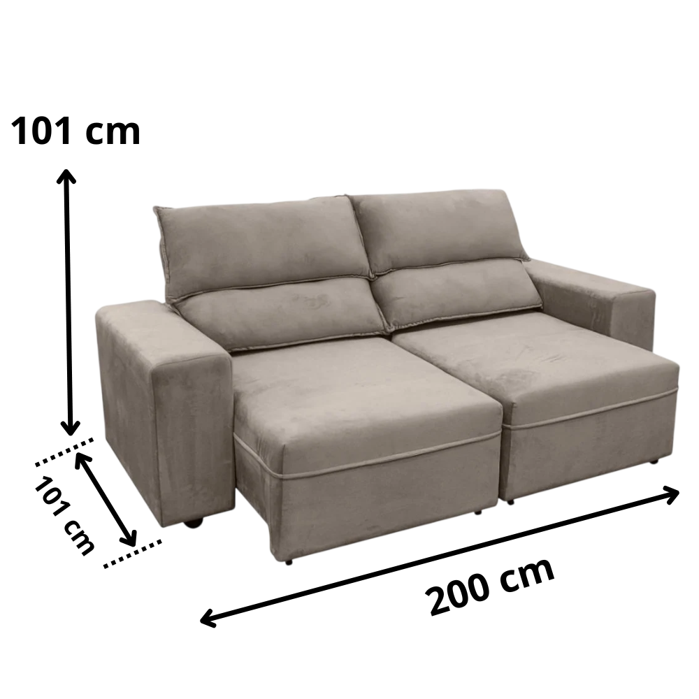 Sof&aacute; Retr&aacute;til e Reclin&aacute;vel 2 Lugares 200cm Veludo Marrom Claro Nordeste Flex, , large image number 2