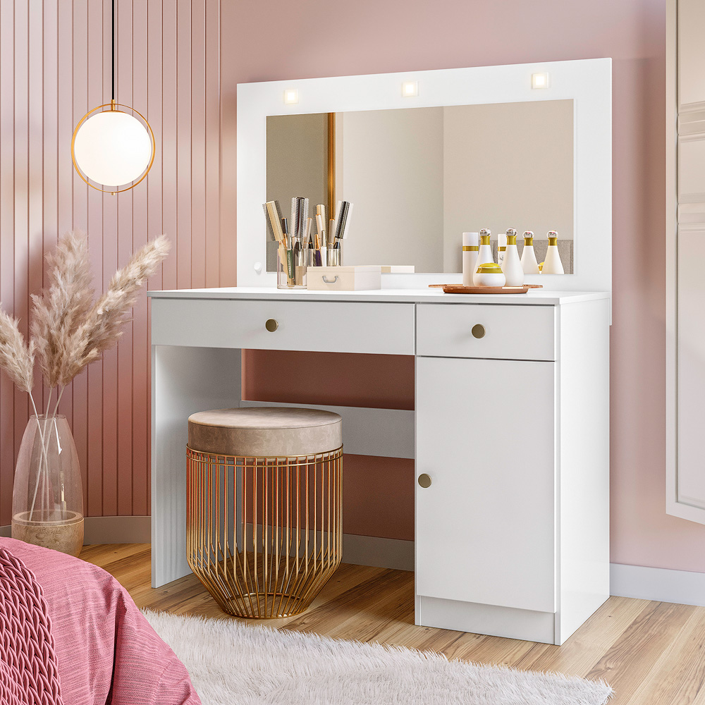 Penteadeira Camarim com Led 1 Porta 2 Gavetas Branco MDP Bella Moval, , large image number 1