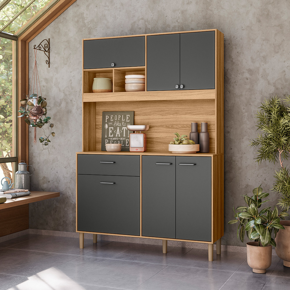Kit de Cozinha 120 cm 6 Portas 1 Gaveta Freijó/Chumbo Nicioli Erva Doce