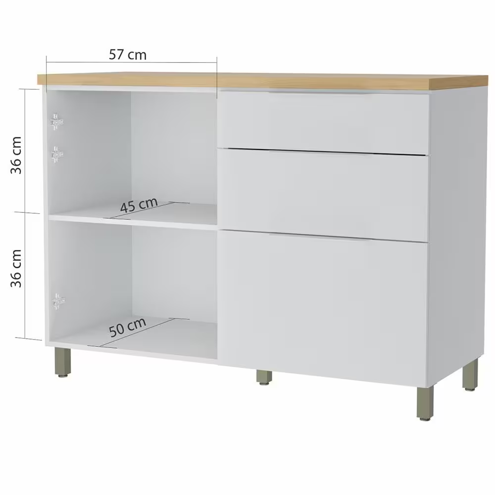 Balcão de Cozinha com Tampo 1 Portas 3 Gavetas Nature/Branco Nesher Marquesa - 100% MDF, , large image number 1