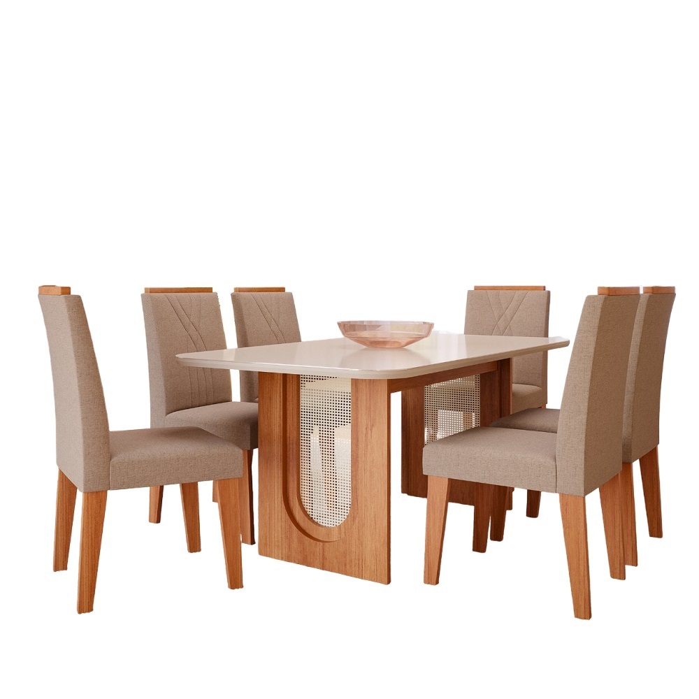 Conjunto de Mesa Sala Jantar Retangular 180x80 6 Cadeiras Nicole Cinamomo/Chumbo Cimol Valentina