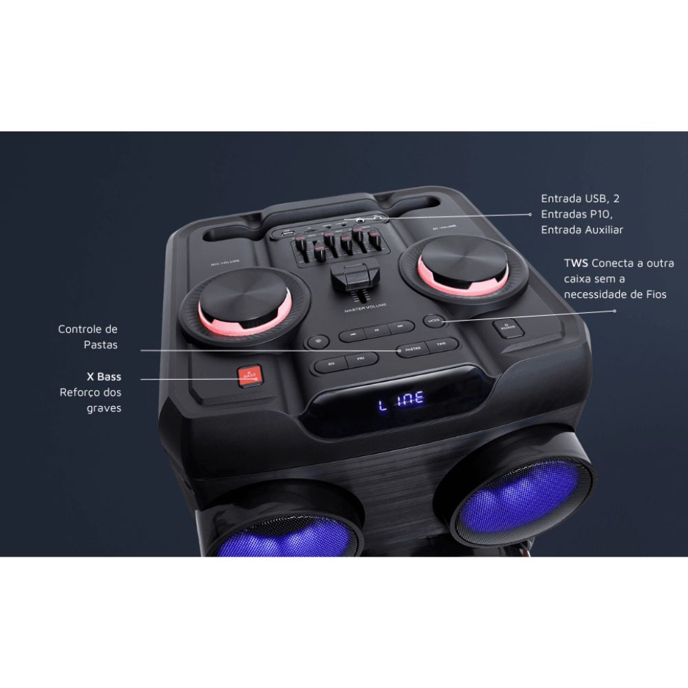 Caixa de Som Torre XT-2212T Polyvox Bluetooth Amplificada Party Leds FM Bivolt, APP, 2500W 	, , large image number 8