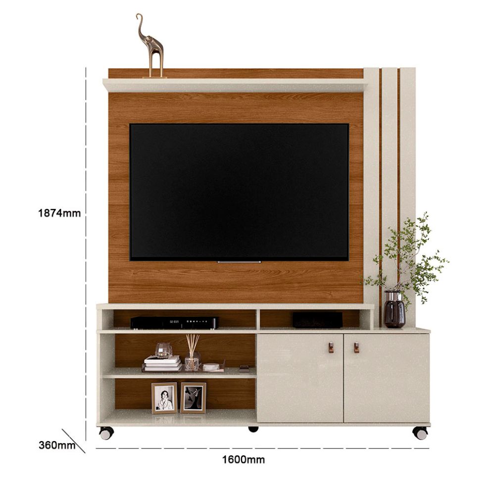 Estante Home Para TV Até 70 Polegadas 2 Porta Pérola/Cinamono Mobler Nevada, , large image number 5