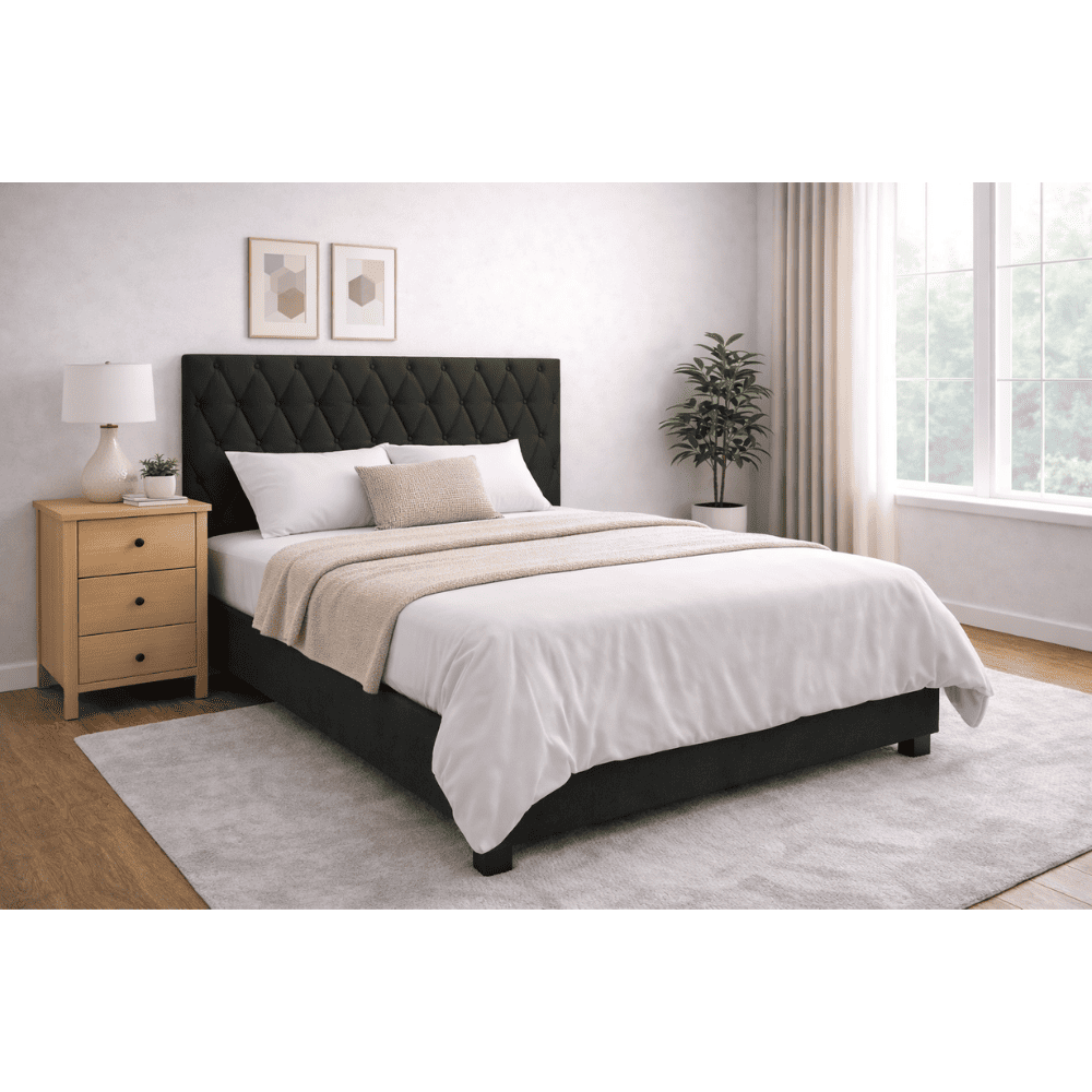 Cabeceira Queen Estofada 160 cm Corino Preto Ortomagic Excellence, , large image number 1