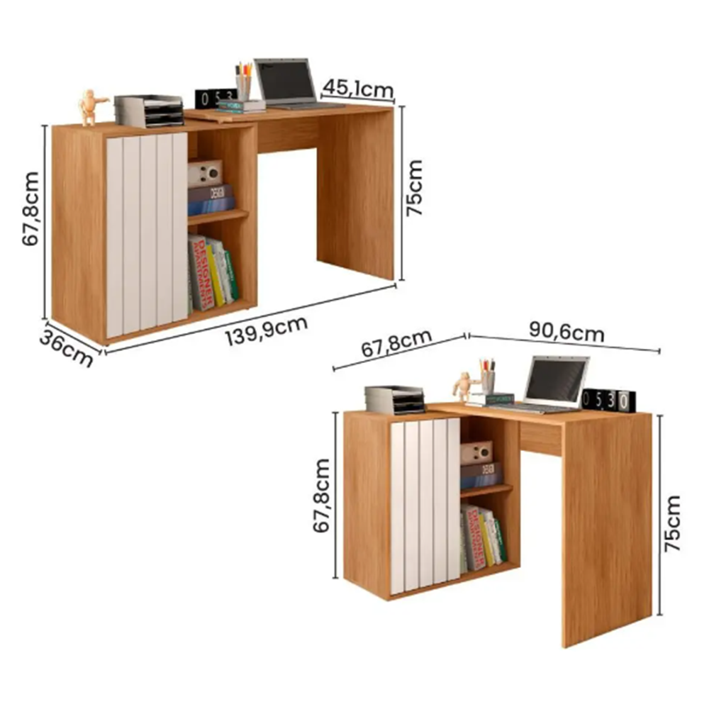 Mesa de Computador Caemmun Canto e Reta Tech L&acirc;mina 140 cm Mel/Cac&atilde;o, , large image number 7