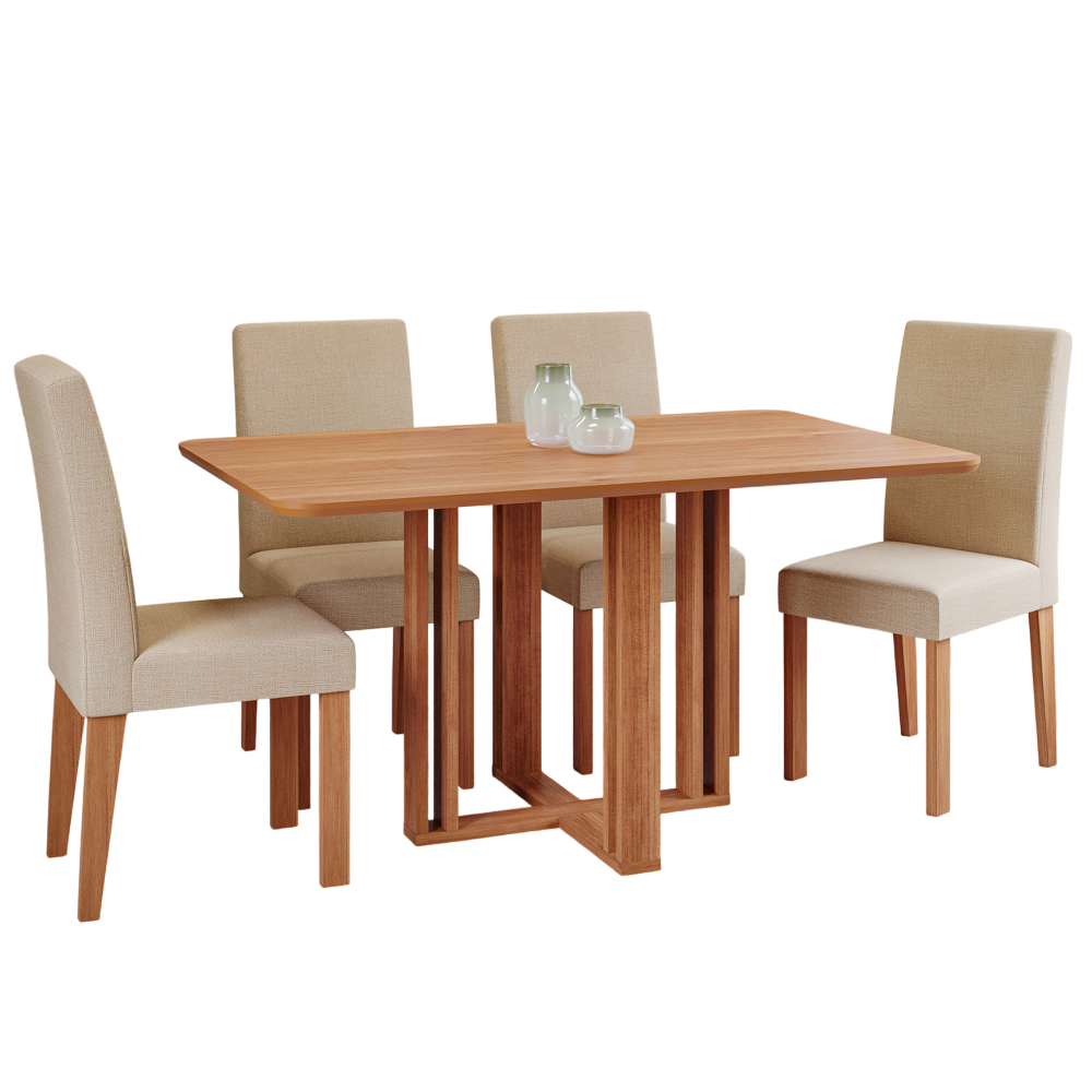 Conjunto Mesa Sala de Jantar Cinamomo/Gengibre 4 Cadeiras Maia Retangular 130x80 Cimol Flora 100% MDF