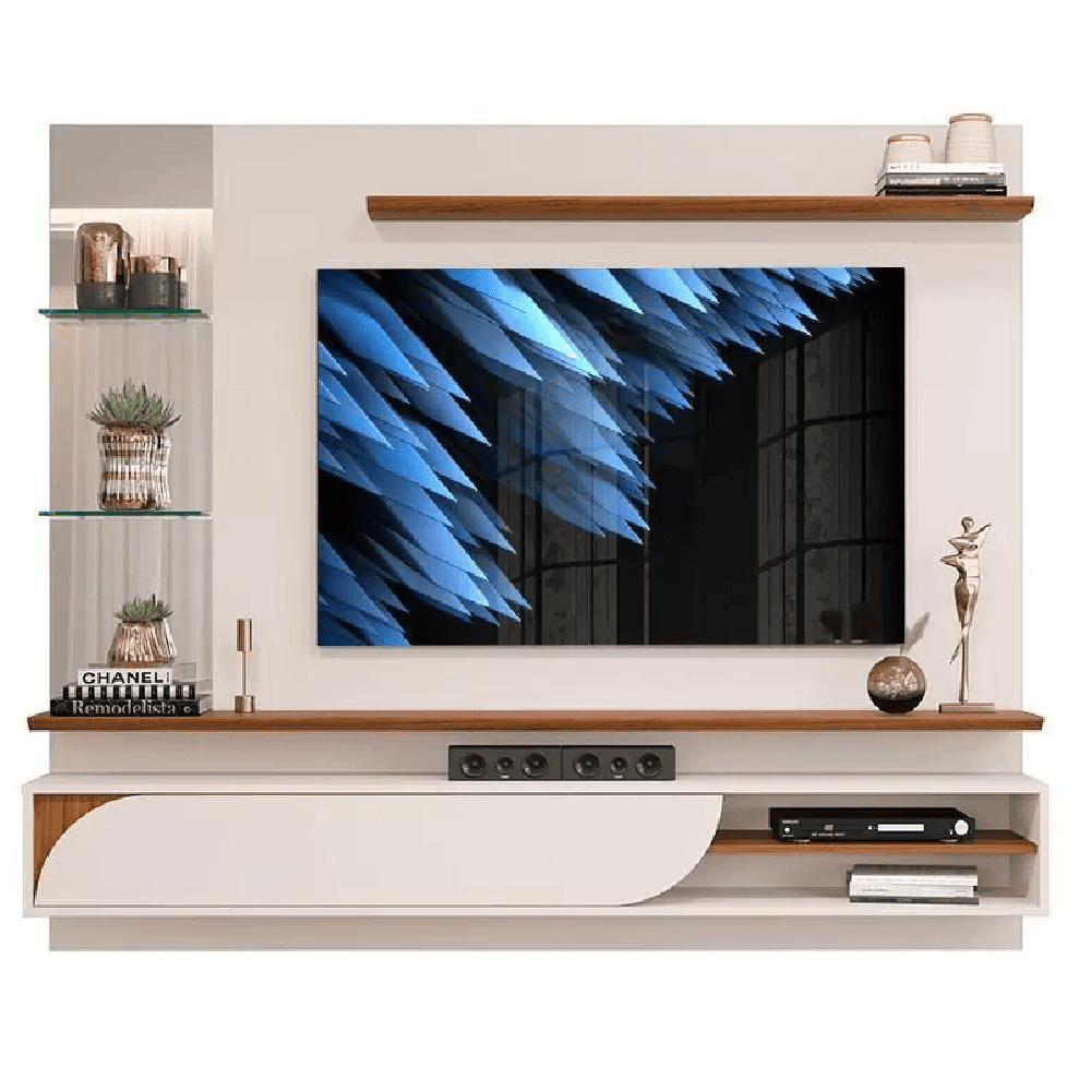 Painel Para TV At&eacute; 60 Polegadas Off Whaite/Freijo Dj M&oacute;veis Ravi MDF