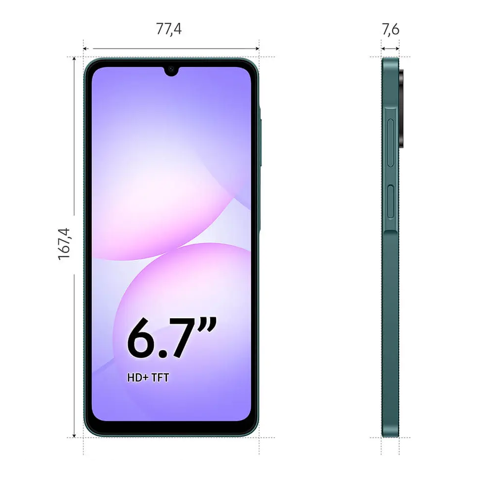 Smartphone Samsung A07 Verde 128GB 4GB RAM Tela 6,7" C&acirc;mera Dupla + Selfie 8MP, , large image number 7