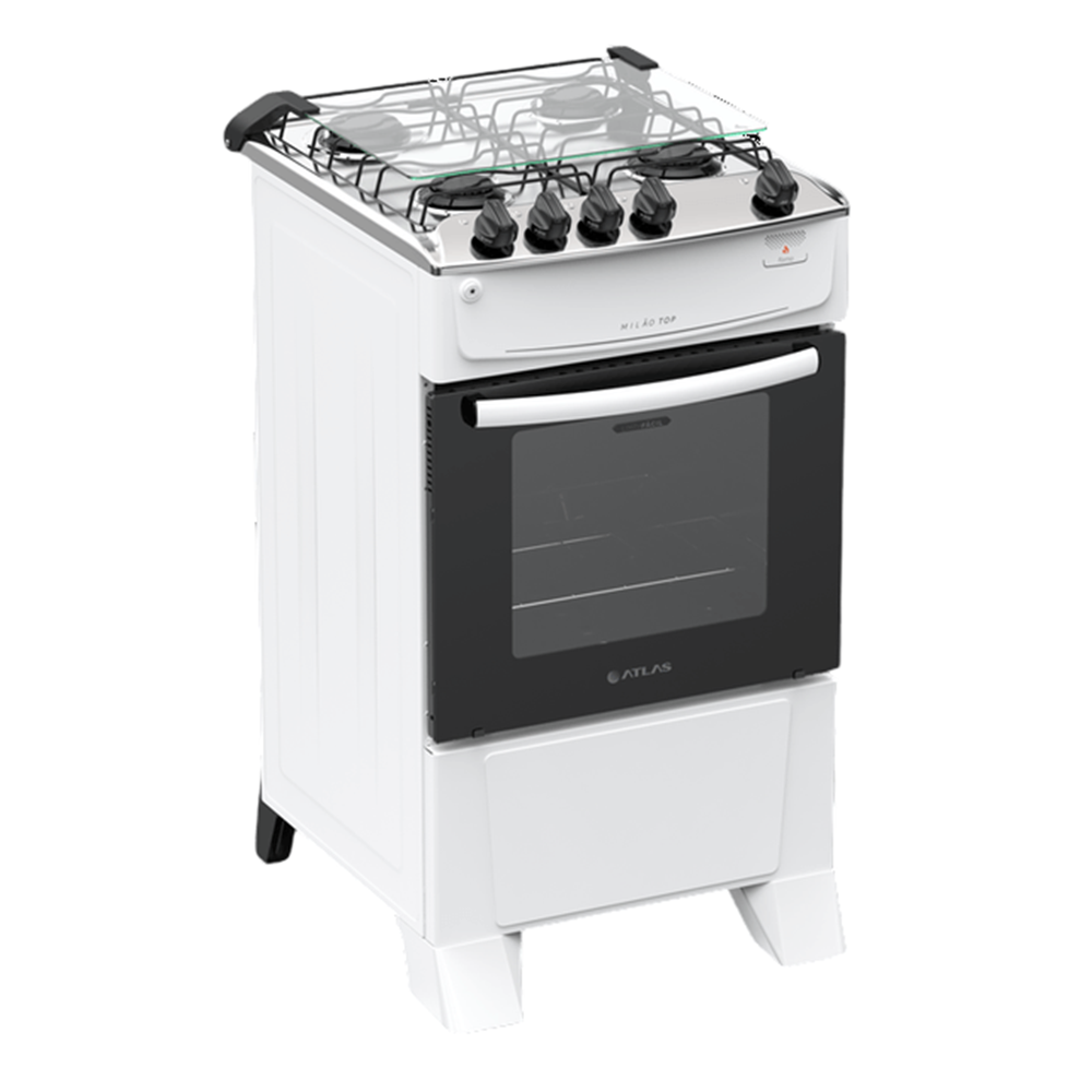 Fog&atilde;o 4 bocas Atlas Autom&aacute;tico Mesa de Inox Branco New Mil&atilde;o Top