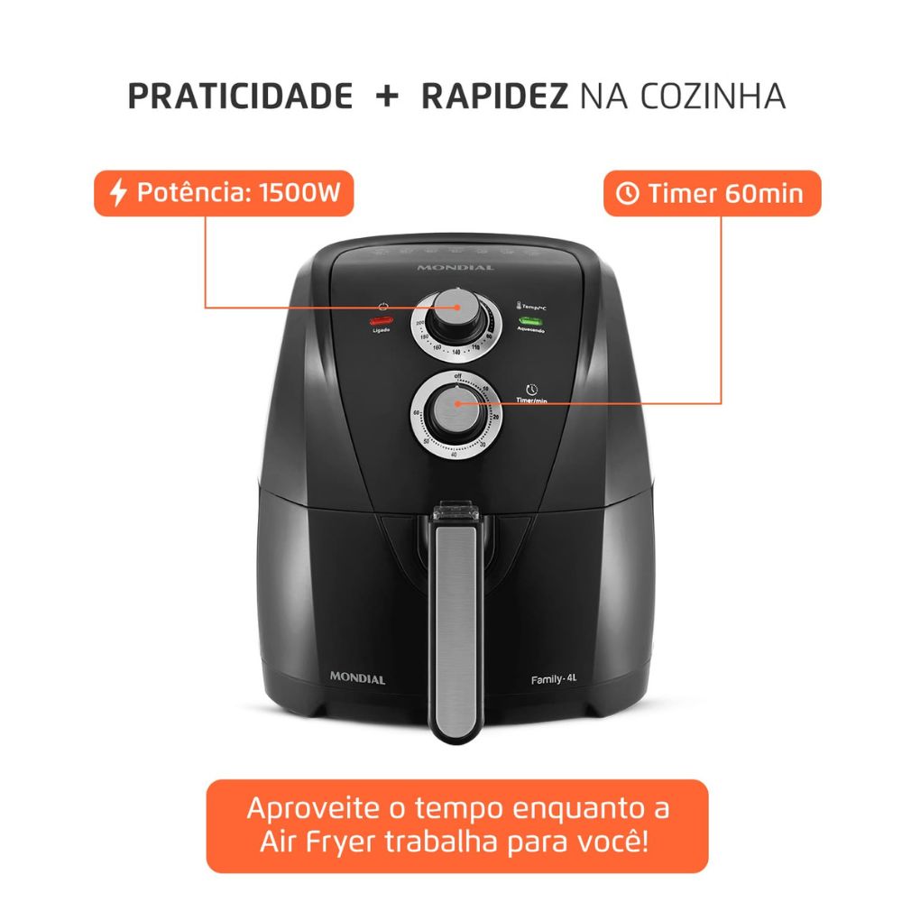 Fritadeira Elétrica Air Fryer Mondial Sem Óleo 4L 220V  AFN-40 BFS, , large image number 6