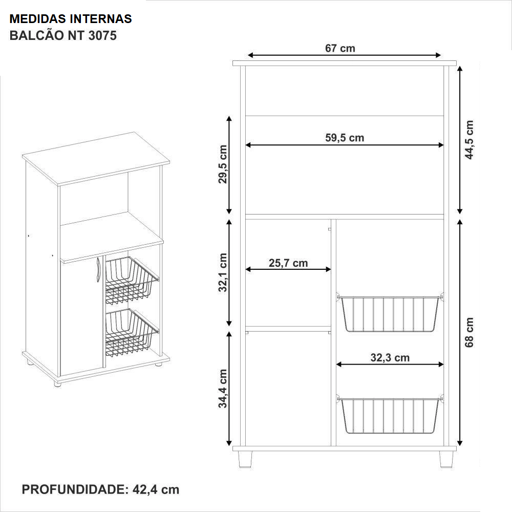 Fruteira de Cozinha com Tampo 1 Porta 1 Nicho para Microondas Freijó/Branco Notável NT3075, , large image number 6