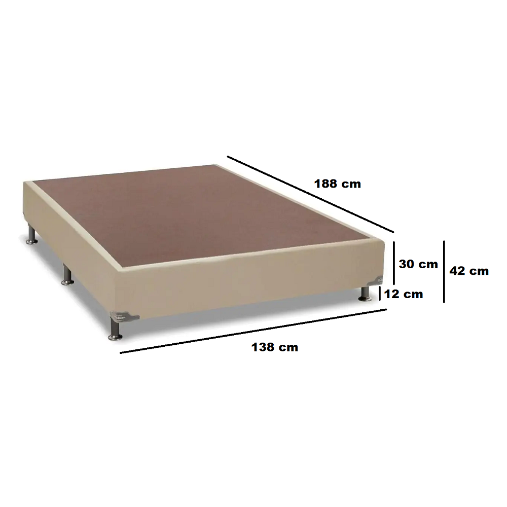 Base Cama Box Casal Sommier Corino Bege 188x138x42 cm Ortobom, , large image number 2