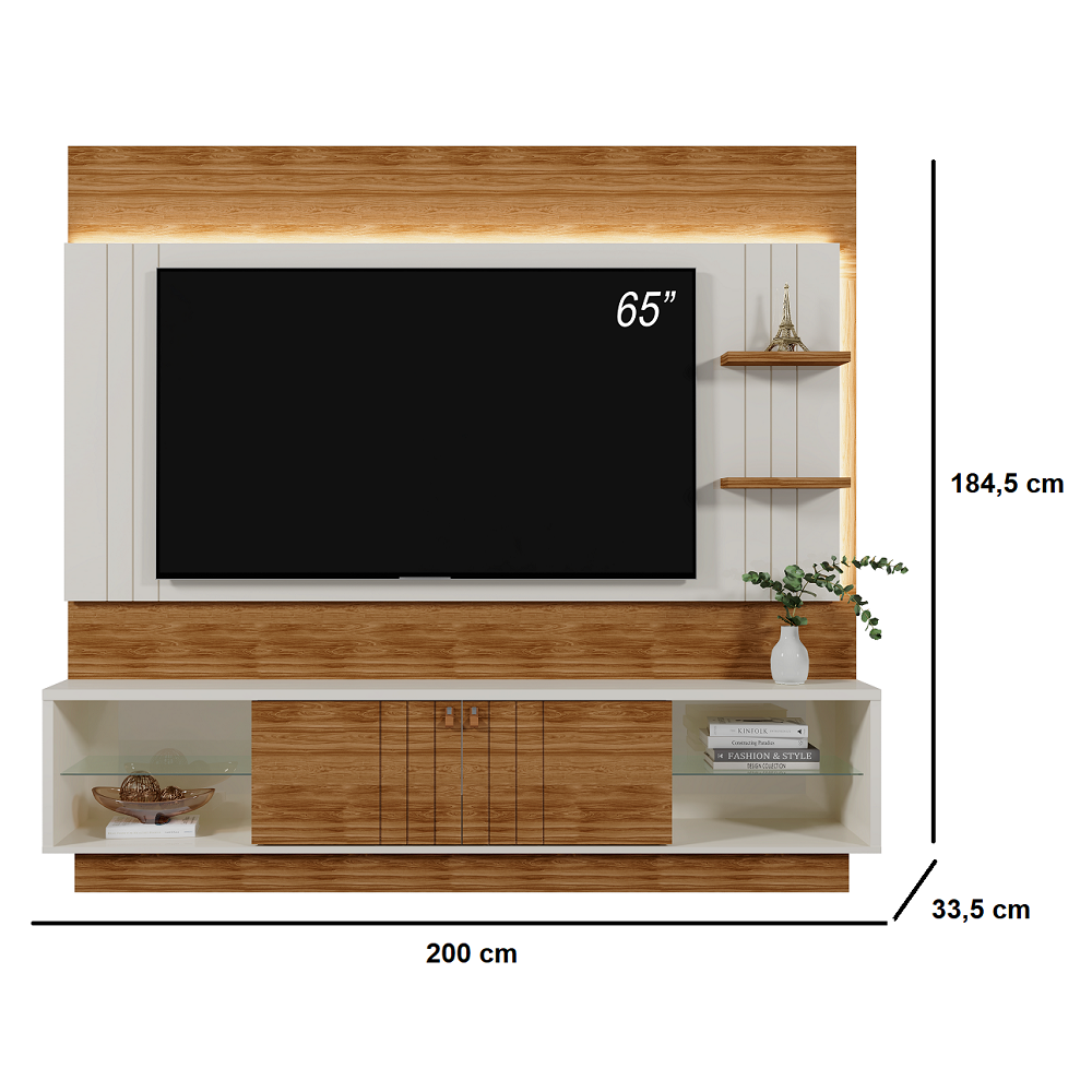 Estante Home para Tv até 65 Polegadas Off White/Amêndoa Möbler Guaiba, , large image number 3