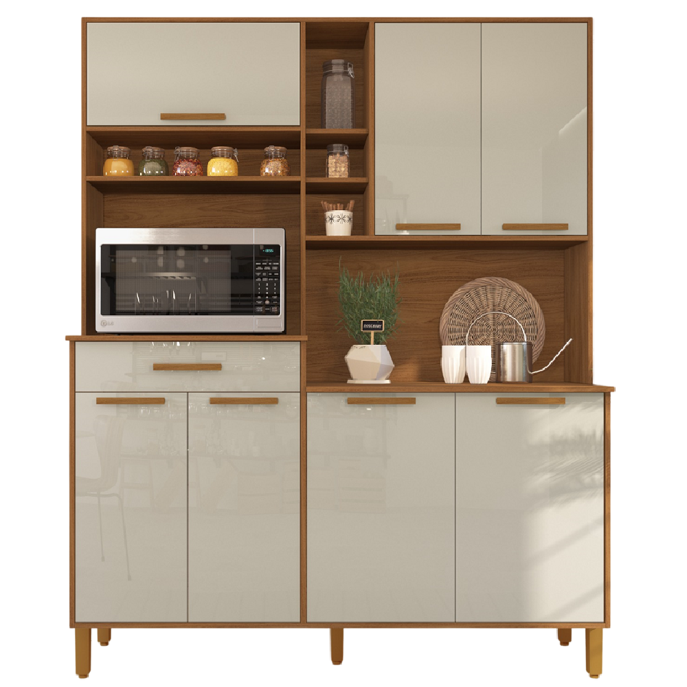 Armário de Cozinha 7 Portas 1 Gaveta 160 cm Freijó/Off White Indekes Braga