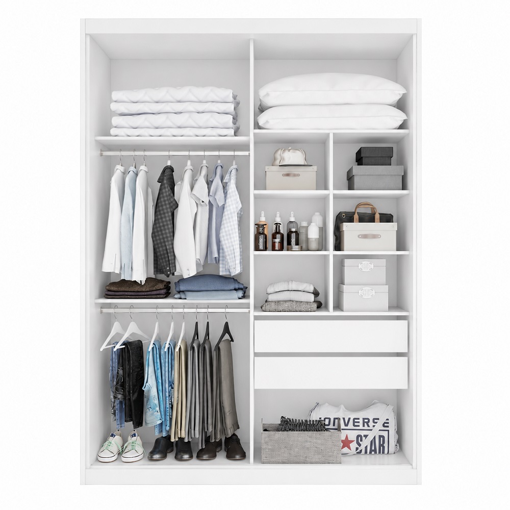 Guarda-Roupa Casal 2 Portas 2 Gavetas com Espelho Branco Bianchi Angra, , large image number 2