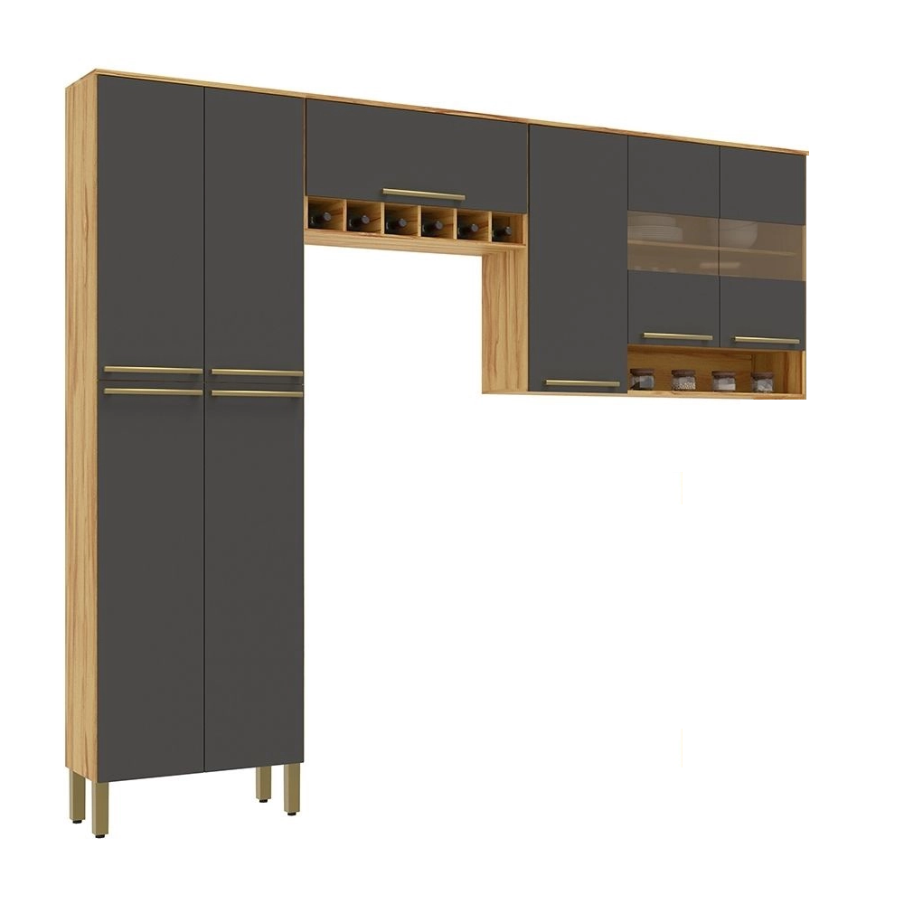 Cozinha Completa 8 Portas Amendoa/Chumbo Ronipa Napoli Prime 100% MDF