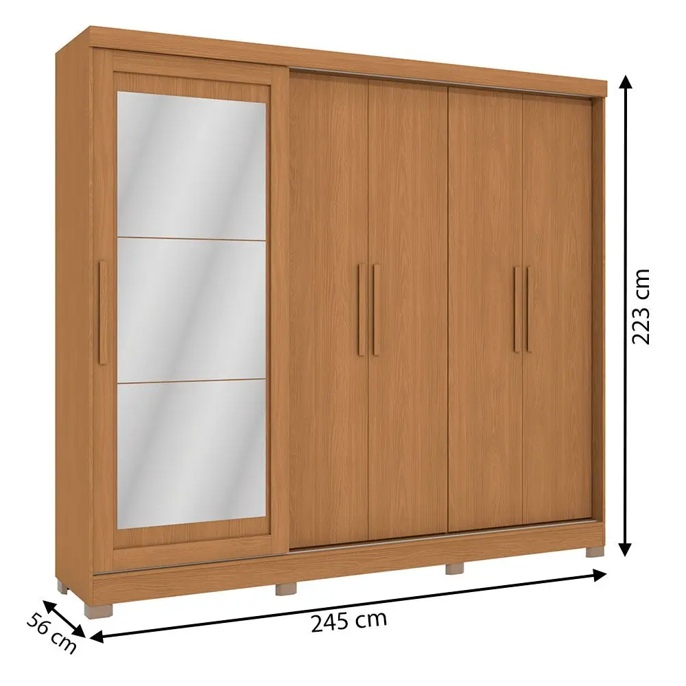 Guarda-Roupa Casal 5 Portas 4 Gavetas Canela com Espelho Kappesberg N564, , large image number 4