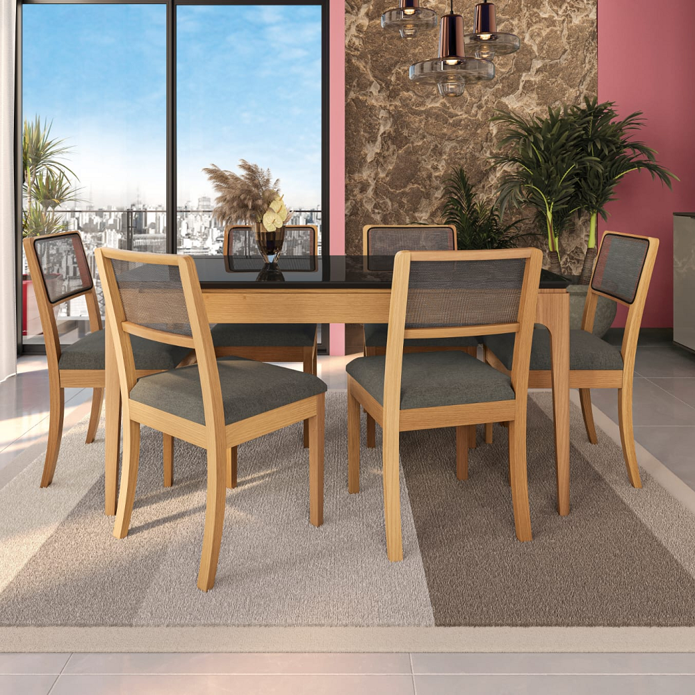 Conjunto Mesa de Jantar Retangular Premium 6 Cad Lola Kappesberg CSJ022CA 160x90 Canela/Chumbo, , large image number 1