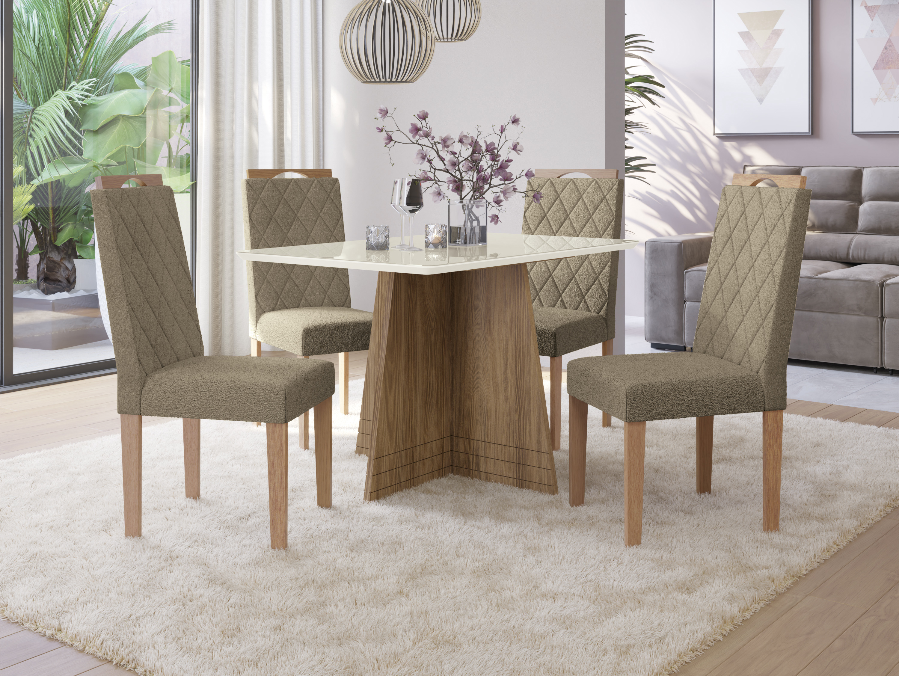 Conjunto de Mesa de Sala de Jantar 4 Cadeiras Retangular 120x80 Kappesberg BA25N 1485EA