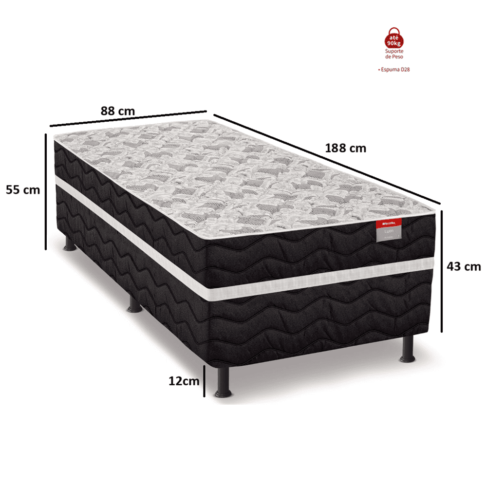 Cama Box Conjugada Solteir&atilde;o Espuma D28 Lyon 188x88x55 cm Reconflex, , large image number 3