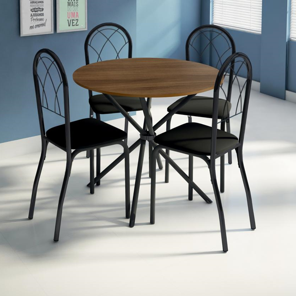 Mesa de Cozinha 4 Cadeiras Safira Tampo em MDF Redondo 80x80cm Tubform, , large image number 1