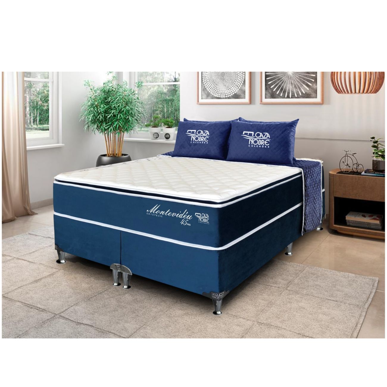 Cama Box Queen Colchão + Base Espuma D45 Montevideu Ortopédico 158x198x72 Cm Caza Nobre, , large image number 1
