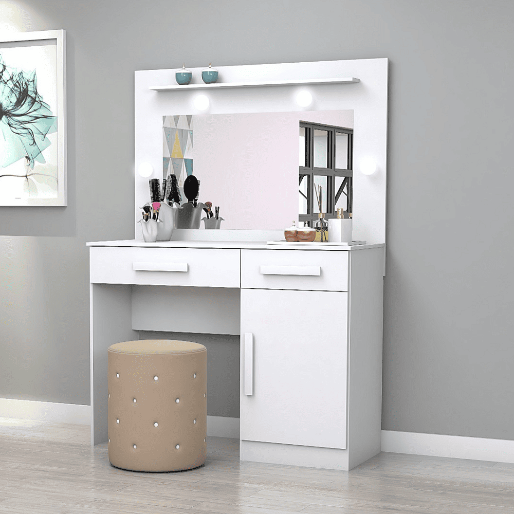 Penteadeira Branca com Espelho Luz LED 1 Pt 2 Gav 1 Prat M&aacute;gno M&oacute;veis Munique, , large image number 1