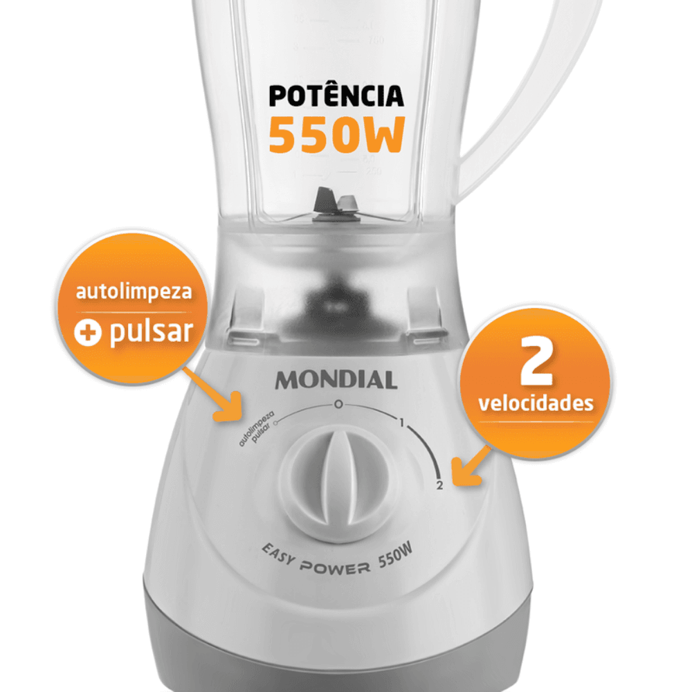 Liquidificador Mondial Branco 1,9 Litros 550W 220V Easy Power L550W, , large image number 1